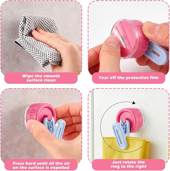 Geelin Dish Glove Clip with Suction Cup Easy Install Removable Hot Pink Blue - Image 3