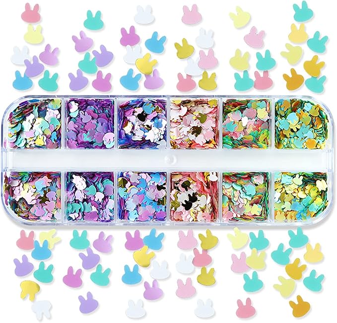 Rabbit Nail Art Glitter Sequins, 3D Animal Rabbits Nail Flakes Designs - Image 6