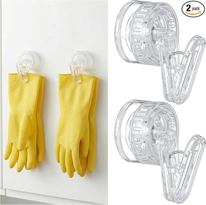 Geelin Dish Glove Clip with Suction Cup Easy Install Removable Transparent by Geelin