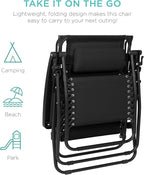 Best Choice Products 30” Wide Folding Zero Gravity Outdoor Recliner Patio Lounge Chair w/Adjustable Canopy Shade, Headrest, Side Accessory Tray - Black - Image 9