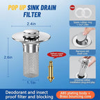 2024 New Pop Up Bathroom Sink Drain Strainer Hair Catcher, Sink Drain Stopper - Image 4