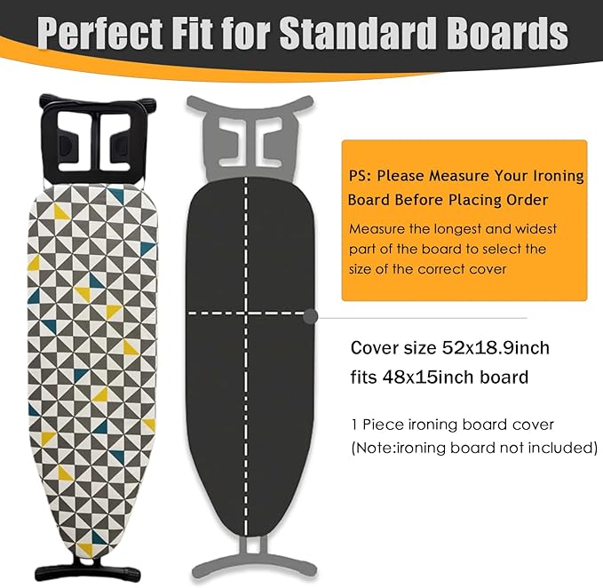 Ironing Board Cover and Pad, Sewn-in Thick Feltpads, Elastic Edge, Fits - Image 4