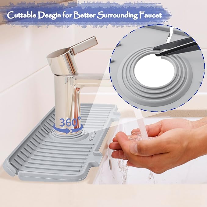 Kitchen Sink Splash Guard, Silicone Faucet Guard & Draining Mat, 10° Large - Image 5
