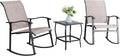 Vongrasig 3 Piece Outdoor Rocking Bistro Set, Textilene Fabric Small Patio Furniture Set, Front Porch Rocker Chairs Conversation Set with Glass Table for Lawn, Garden, Balcony, Poolside (Taupe) by Vongrasig