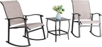 Vongrasig 3 Piece Outdoor Rocking Bistro Set, Textilene Fabric Small Patio Furniture Set, Front Porch Rocker Chairs Conversation Set with Glass Table for Lawn, Garden, Balcony, Poolside (Taupe) by Vongrasig