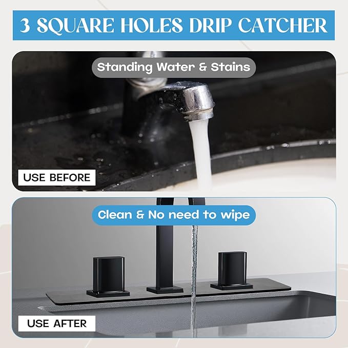 Tioncy 2 Pcs 3 Hole Faucet Mat for Kitchen Sink Kitchen Faucet Absorbent Mat - Image 3