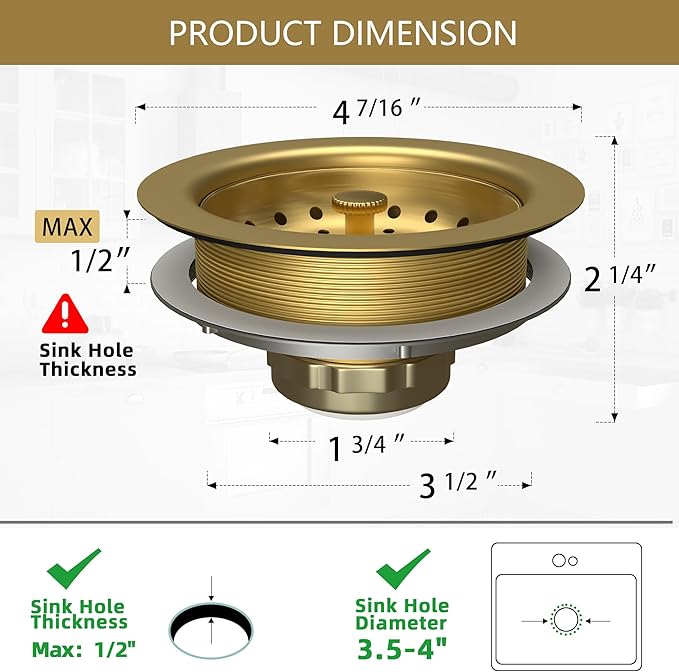 Kitchen Sink Drain Gold Sink Drain Strainer - Image 9
