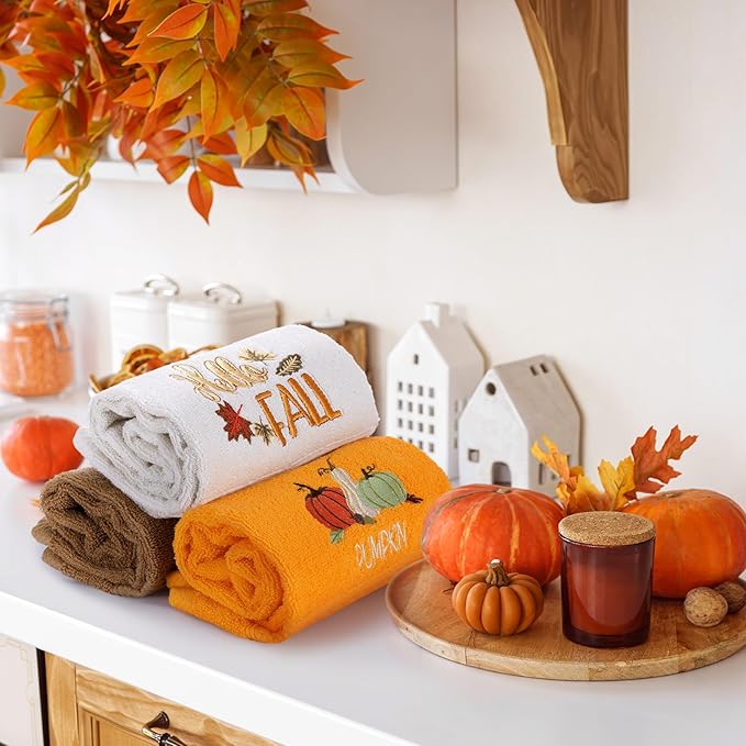 3 Pcs Fall Pumpkin Hand Towels for Bathroom Embroidered Bathroom Towels - Image 6