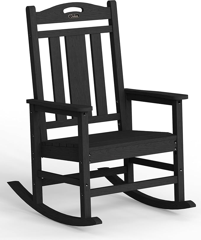 Ciokea Oversized Outdoor Rocking Chair, 380lbs Heavy-Duty Large Patio Rocker, Weather Resistant & Anti-Fade Porch Chair, High Back Cozy Rocking Chair for Outside, Fire Pit, Deck, Garden, Black by CIOKEA