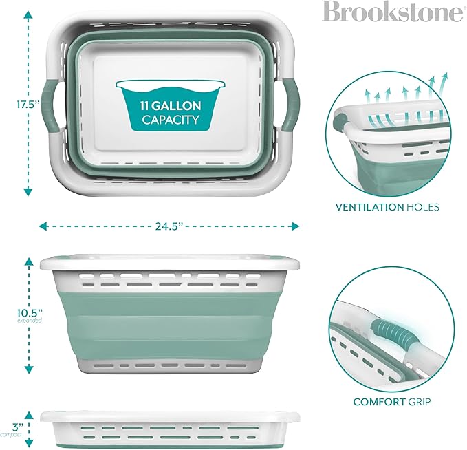 BROOKSTONE 11 GALLON XL 24" Collapsible Laundry Basket & Clothes Hamper - Image 6