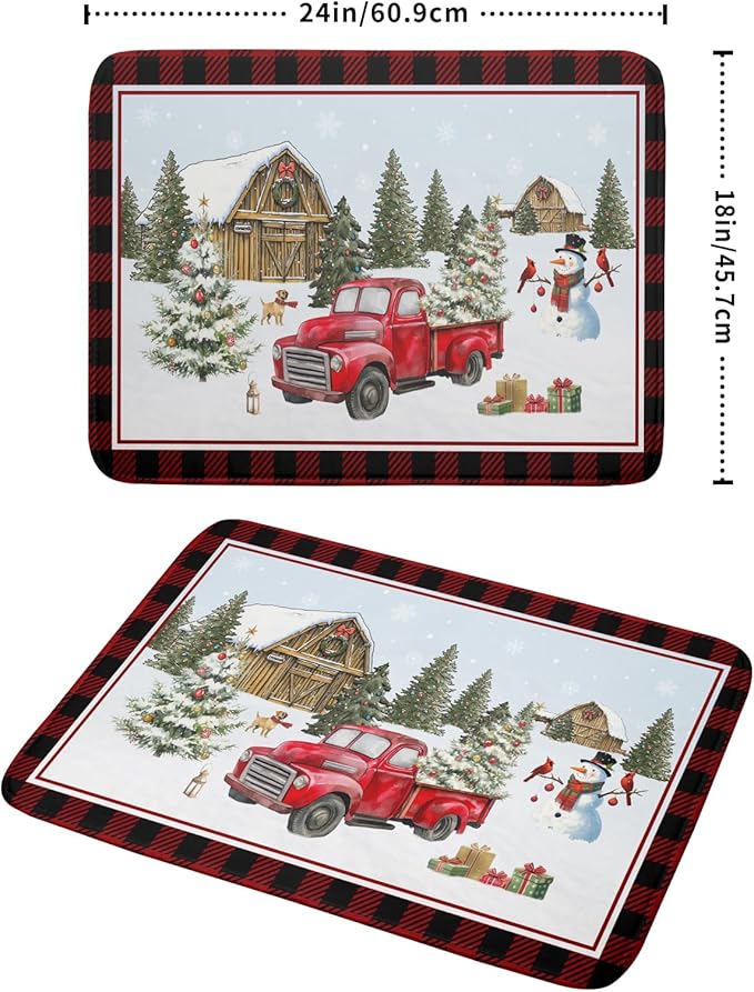 Giwawa Christmas Truck Dish Drying Mat 18x24 inch Large Winter Snowman Xmas - Image 2