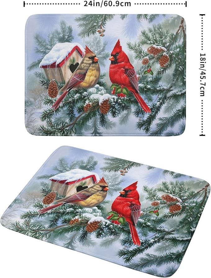 Winter Red Cardinal Bird Dish Drying Mat - Image 2