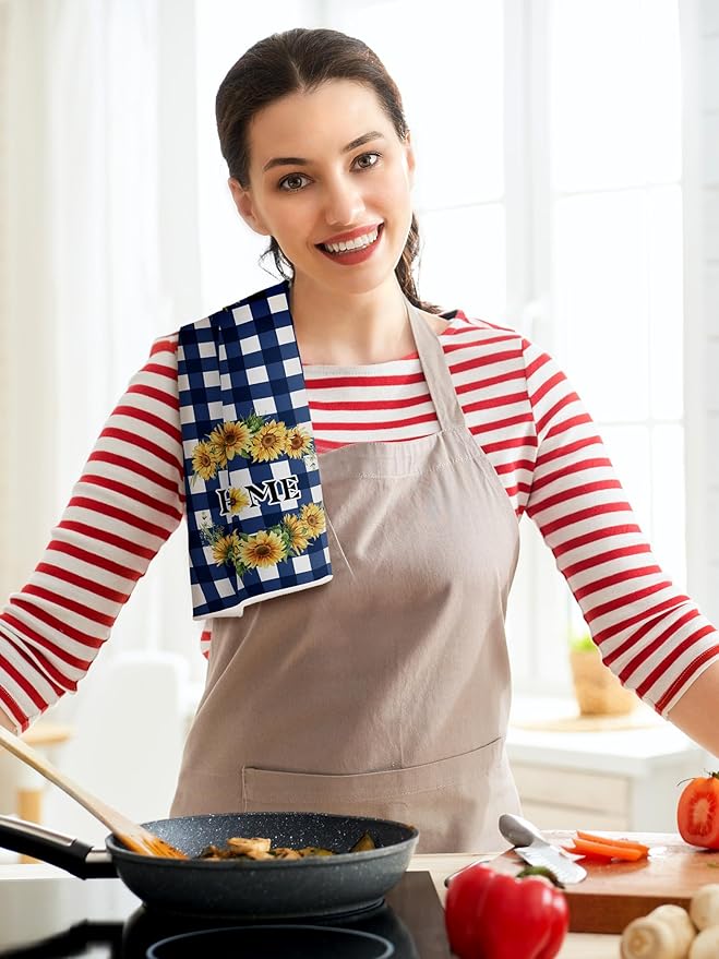 Bencailor 4 Pcs Sunflower Kitchen Towels Blue and White Floral Hand Dish Towels - Image 2