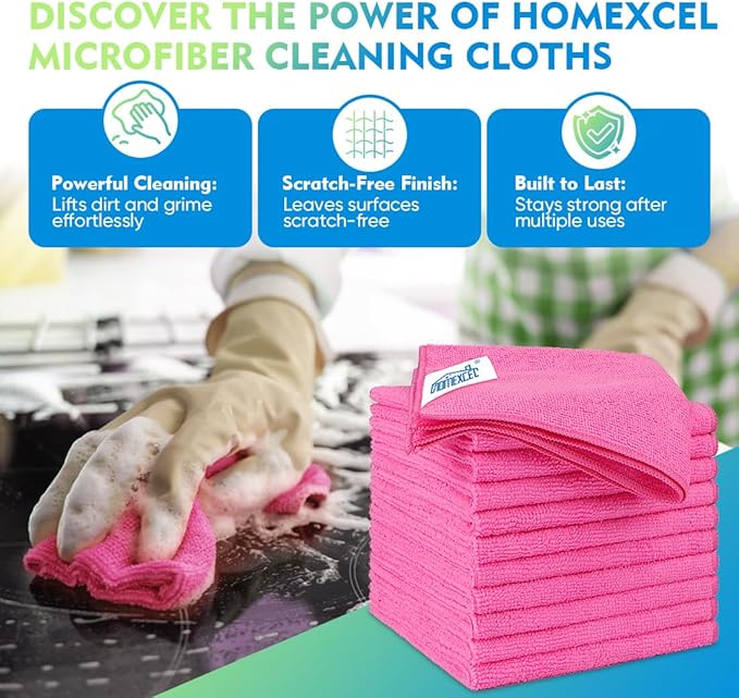 HOMEXCEL Microfiber Cleaning Cloth 20 Pack 11.5 x 11.5 Inch Microfiber Towels - Image 2
