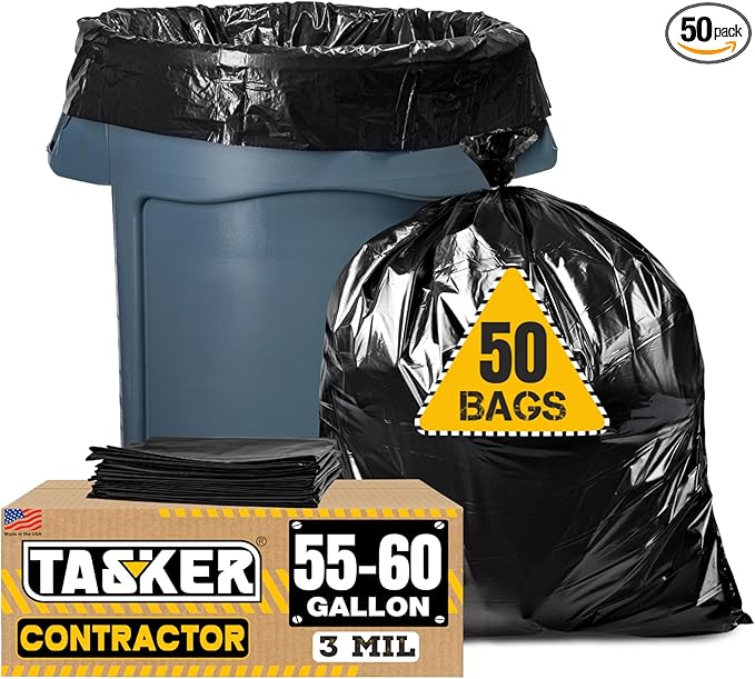 Tasker Contractor Garbage Bags 55 Gallon, 3 Mil Black Contractor Garbage Bag by Tasker