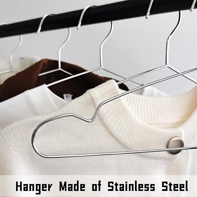 Wire Hangers 60 Pack, Heavy Duty, Space Saving, Stainless Steel, 16.5inches - Image 2