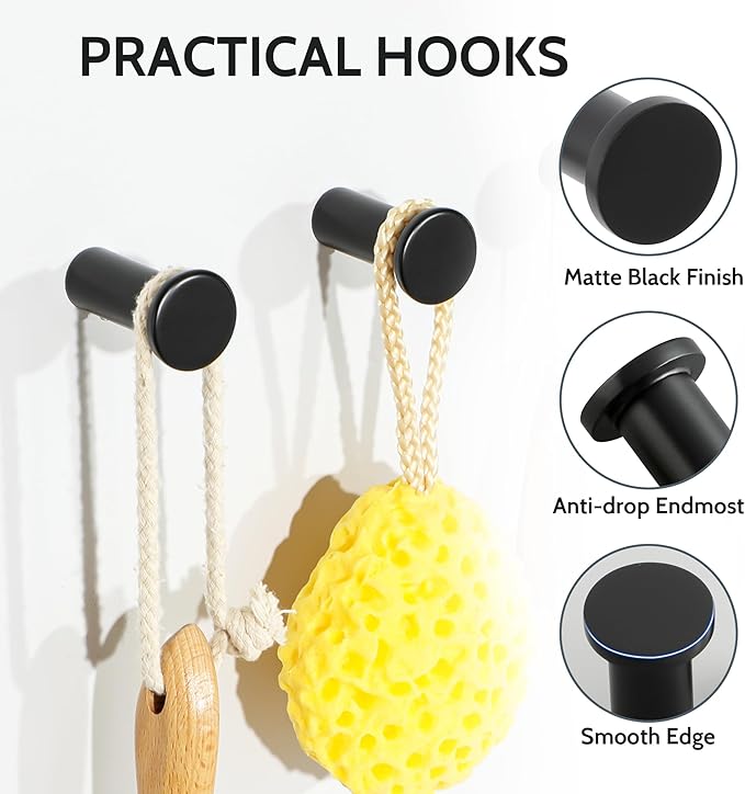 SAYAYO Modern Black Coat Hooks Wall Mounted, Towel Hooks - Image 3