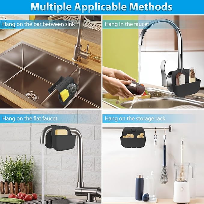 Sponge Holder for Kitchen Sink, Silicone Sink Saddle Caddy Organizer Rack - Image 4