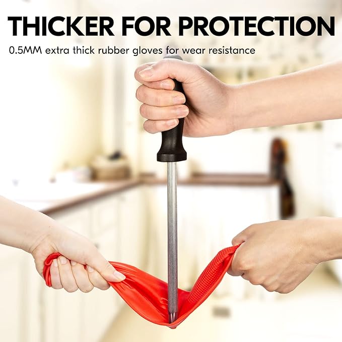 Vgo... 1-Pair Reusable Long Sleeve Thick Latex Dishwashing Gloves - Image 2