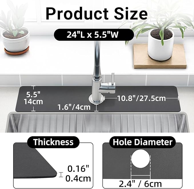 LOPNUR Faucet Mat for Kitchen Sink Protectors, 24 Inch Long Kitchen Sink Splash - Image 3