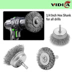 Wire Brush Set 20 Pcs, 1/4 Inch Hex Shank Wheel - Image 4