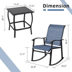 Vongrasig 3 Piece Outdoor Rocking Bistro Set, Textilene Fabric Small Patio Furniture Set, Front Porch Rocker Chairs Conversation Set with Glass Table for Lawn, Garden, Balcony, Poolside (Denim Blue) - Image 6