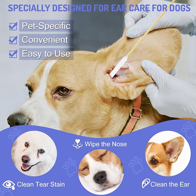 200PCS Professional Dog Ear Swabs in Storage Box, 6 Inch Long Cotton Swabs - Image 3