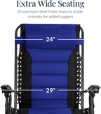 Best Choice Products Oversized Padded Zero Gravity Chair, Folding Outdoor Patio Recliner, XL Anti Gravity Lounger for Backyard w/Headrest, Cup Holder, Side Tray, Polyester Mesh - Blue - Image 4