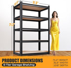 Set of 2 Garage Shelving Heavy Duty Storage Shelves, Metal Adjustable Shelving Unit, Utility Garage Organizer Shelf for Basement, Pantry, Kitchen, Warehouse, 13.8''Dx31.5''Wx71.2''H, Black - Image 3