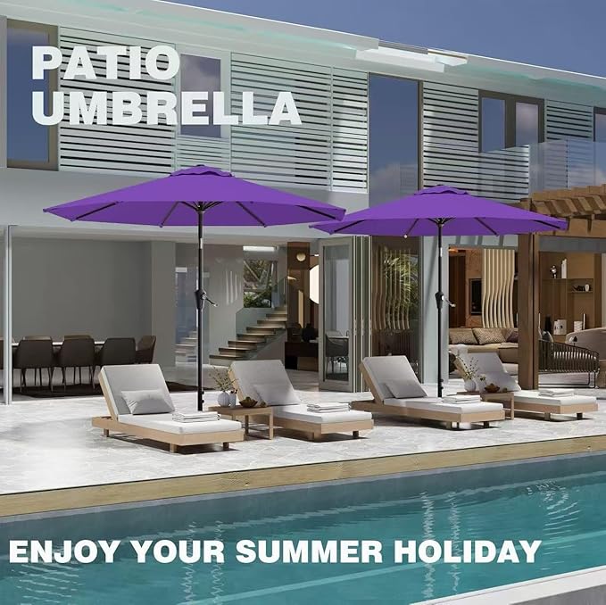 AreShark 9 FT Patio Umbrella for Outdoor, Outdoor Table Umbrella with Push Button Tilt and Crank, Outdoor Patio Umbrellas with 8 Sturdy Ribs for Market, Garden, Pool (Dark Purple) - Image 8