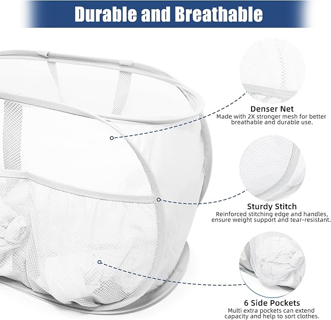 2 Pack Collapsible Laundry Baskets, Upgrade Pop Up Laundry Hamper - Image 6