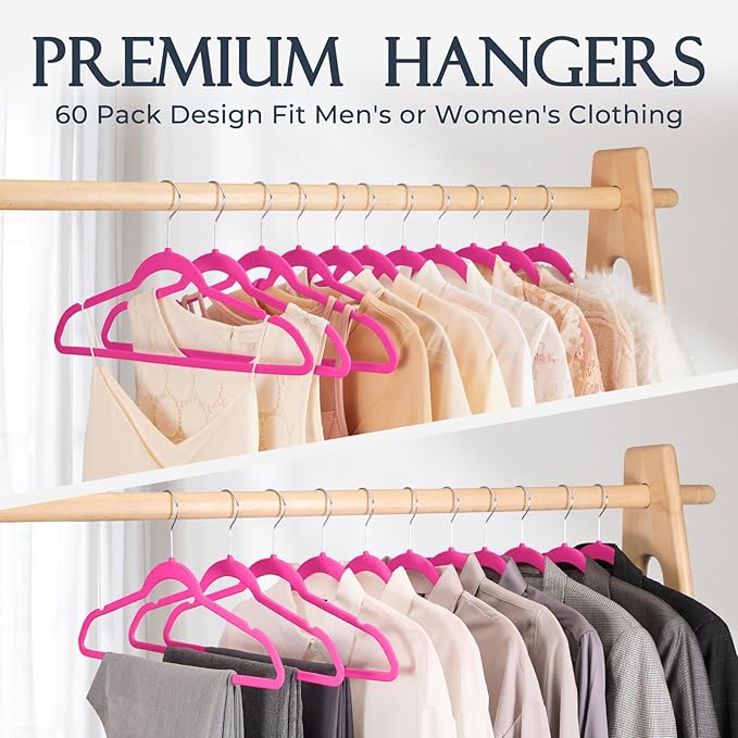 HOUSE DAY Rosy Red Velvet Hangers 60 Pack, Non Slip Clothes Felt Hanger Heavy - Image 8