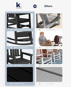 KINGYES HDPE Outdoor Rocking Chair Set of 4, Widened Seat Patio Rocking Chair, Oversized All Weather Patio Rocker, Black - Image 6