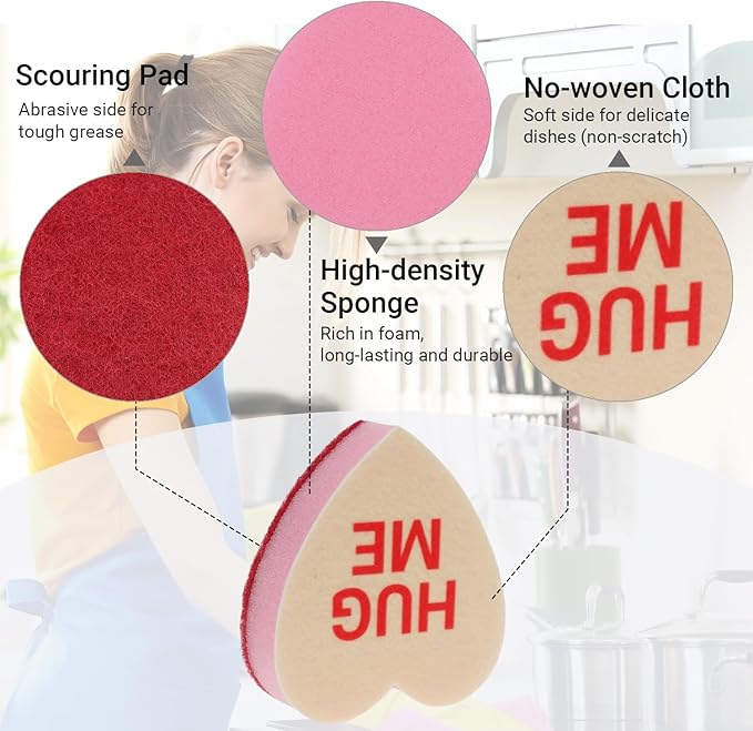 Heart Shaped Sponge with Words, Dual-Sided Kitchen Scrubber - Image 3
