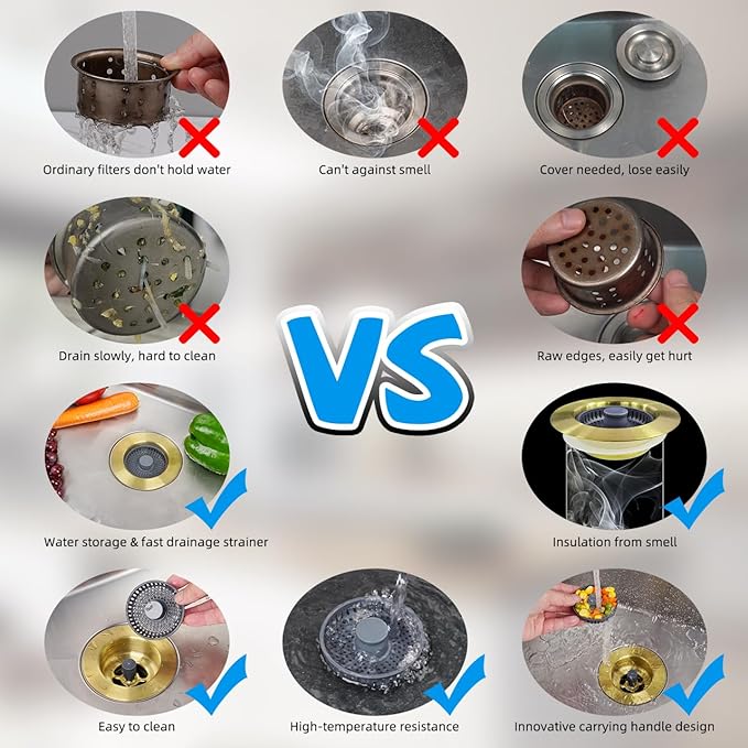 Hibbent Upgraded 3 in 1 Kitchen Sink Drain Strainer and Stopper Combo, - Image 4