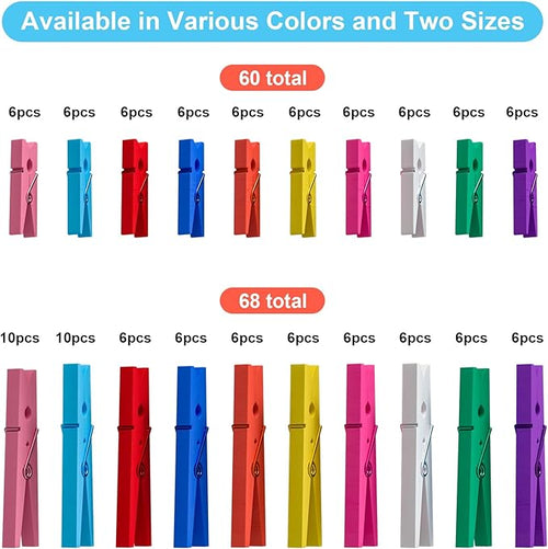 128 Pcs Colored Clothespins 10 Color, Colored Clothes Pins Wooden, Clothes Pins - Image 2