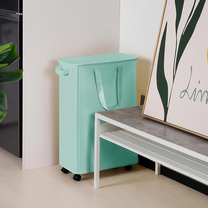 Slim Laundry Hamper with Lid and Wheels, Small Rolling Laundry Basket with - Image 7