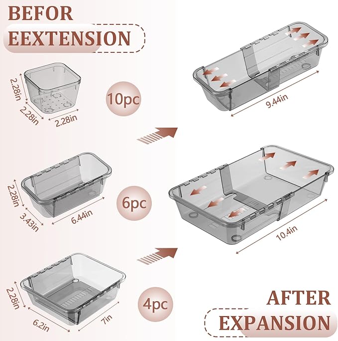 20 Pcs Clear Drawer Organizer, Adjustable Drawer Storage Box, 3-Size Desk - Image 2