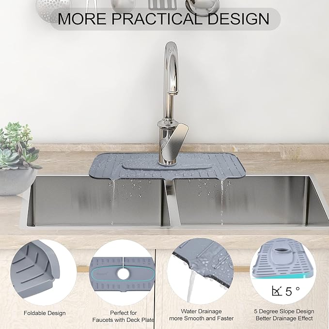 Silicone Faucet Mat, Kingmall Kitchen Faucet Mat Silicone Faucet Drip Catcher - Image 5