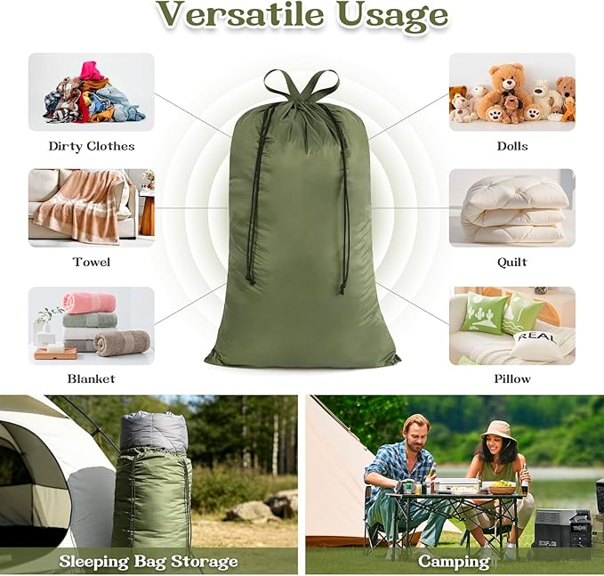 Heavy Duty Nylon Laundry Bag, Extra Large Sleeping Bag Storage Sack, Drawstring - Image 7