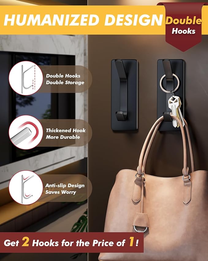 Auxmir Self Adhesive Hooks for Hanging 15lb, Stainless Steel Wall Hooks for - Image 4