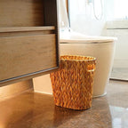 PINXIURY Bathroom Wicker Trash Can Handwoven Wicker Waste Basket - Image 3