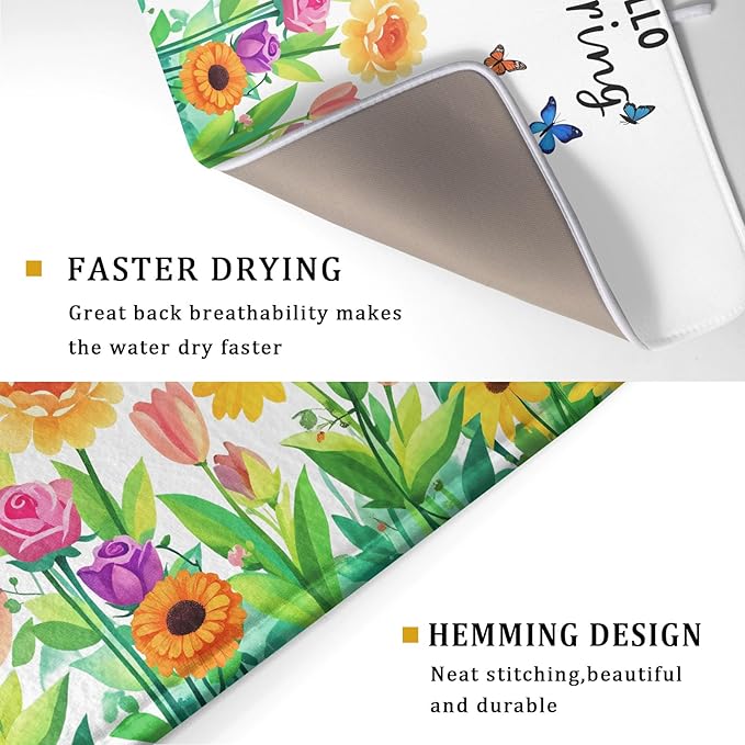 Hello Spring Flowers Green Dish Drying Mat 18 x 24 Inch - Image 3