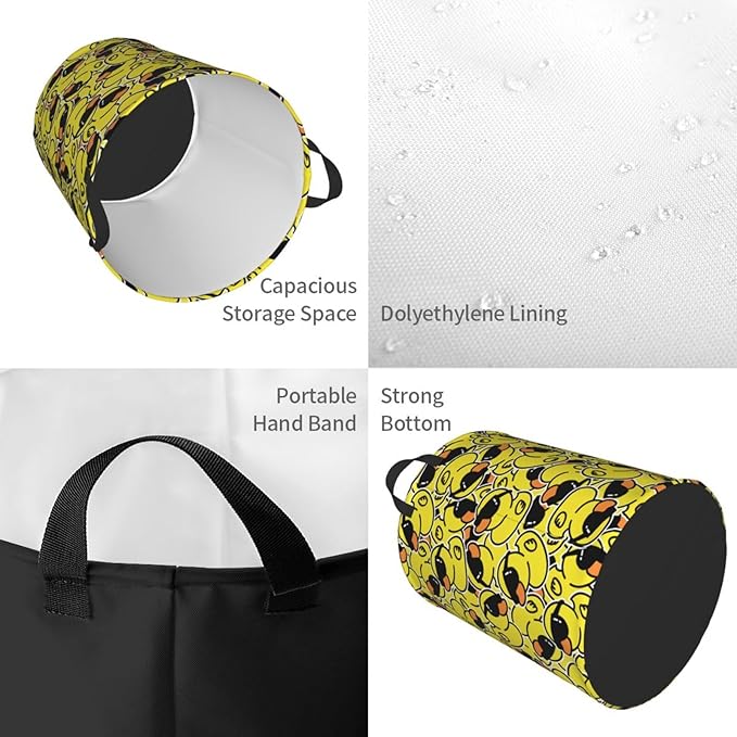 Cute Rubber Ducks With Funny Sunglasses Laundry Hamper Bag With Waterproof Liner - Image 3