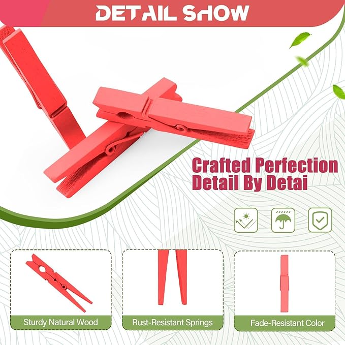 100 Pcs Colored Clothes Pins Wooden, Clothing Pins - Image 2