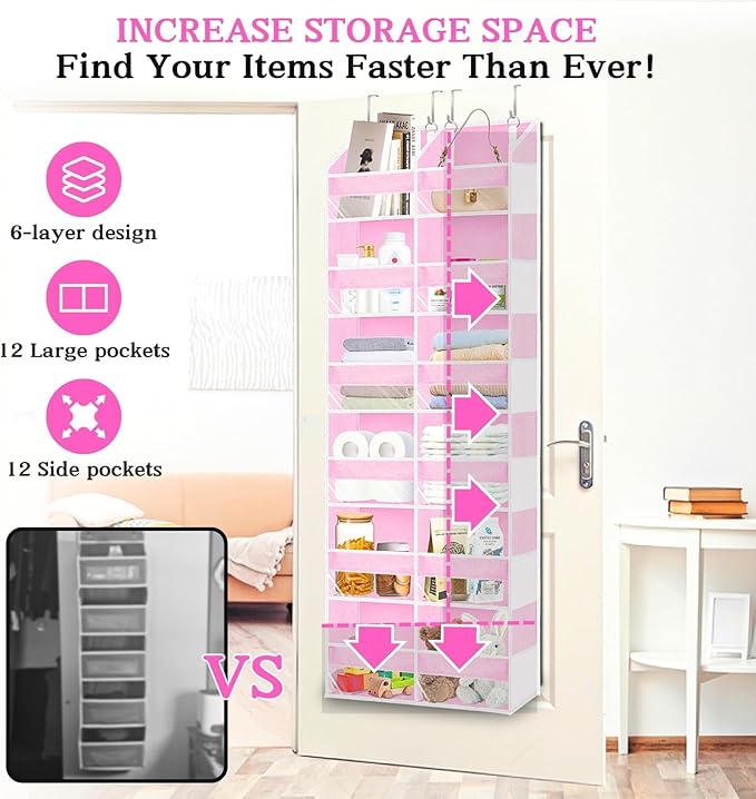 Over The Door Organizer 6 Tiers, Extra Large Behind Door Storage of 12 - Image 2