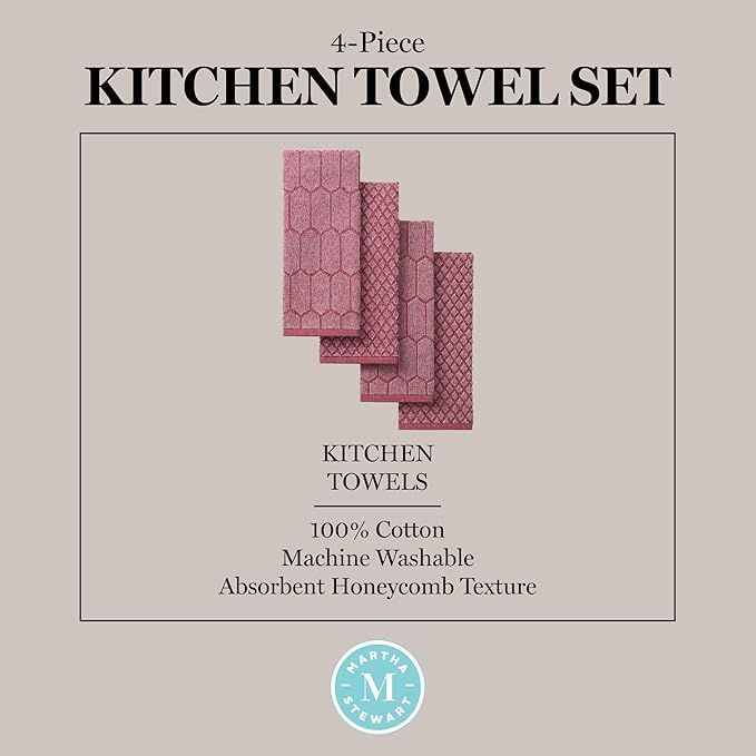 Martha Stewart Honeycomb Chambray Textured Kitchen Towel 4-Pack Set, 100% Cotton - Image 5