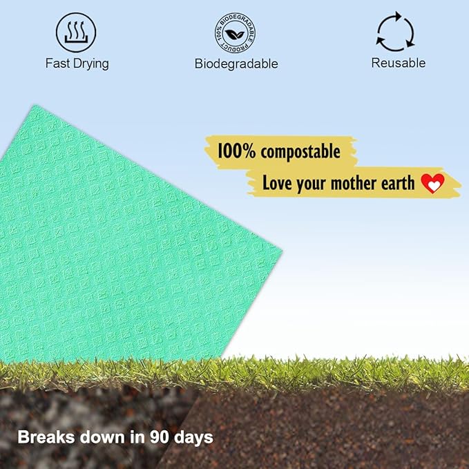 Swedish Dishcloths for Kitchen | 6 Pack Absorbent Cellulose Sponge Cloths - Image 6