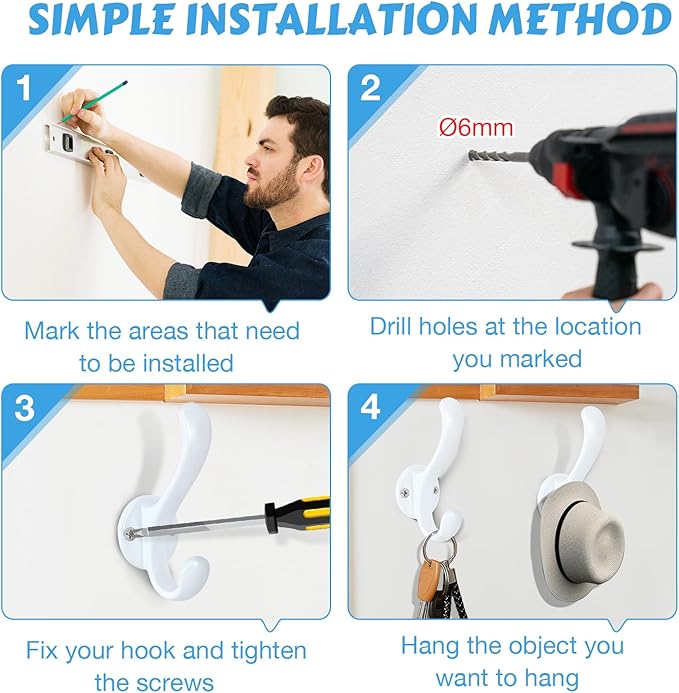 8 Pack Coat Hooks Wall Mount Heavy Duty Utility Retro Double Hooks - Image 5
