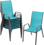 TLSUNNY Patio Chairs, Stackable Textilene Outdoor Dining Furniture for All Weather, with 17.7″ Wide Seat & Metal Frame, for Garden, Backyard, Deck, Restaurant, Poolside (8, Turquoise Blue, 26.4″) by TLSUNNY